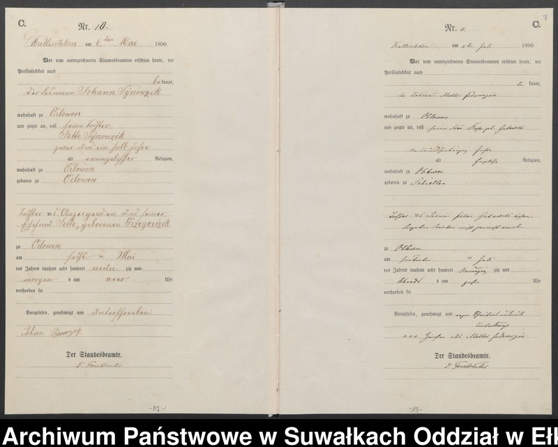 image.from.unit.number "Sterbe-Haupt-Register des Königlichen Preussischen Standes-Amtes Kallischken Kreis Johannisburg"