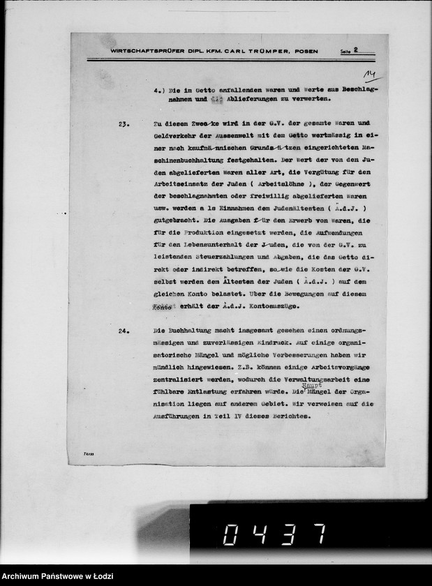 Obraz 18 z jednostki "Bericht über die Prüfung bei der Gettoverwaltung-Litzmannstadt."