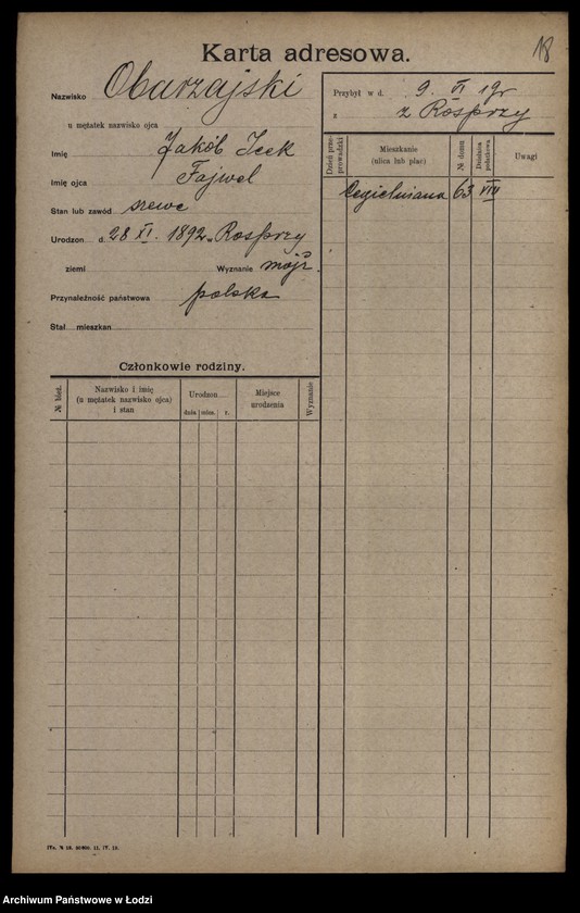 Obraz 20 z jednostki "[Spis ludności Łodzi] Obalska-Ochocki"