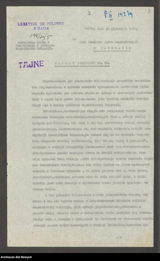 image.from.unit "Bułgaria: Nastroje wywołane małżeństwem króla Borysa III z katolicką księżniczką włoską Giovanną, interpelacja poselska w tej sprawie (raport Poselstwa RP w Sofii)"