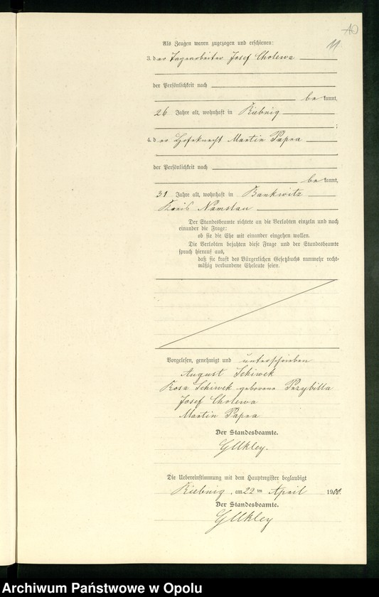 Obraz 14 z jednostki "Heiraths-Neben-Register Standes-Amt Riebnig 1900"