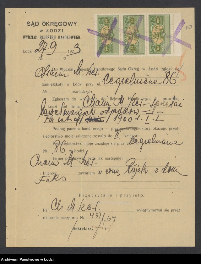 Obraz 12 z jednostki "Chaim M.Szer- sprzedaż bawełnianych odpadków"