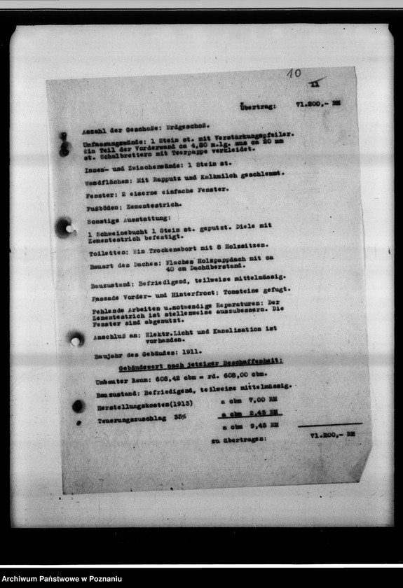 Obraz 15 z jednostki "Schätzungs-Gutachten betreffend das Grundstück in Posen, Adolf Memelstrasse 4."