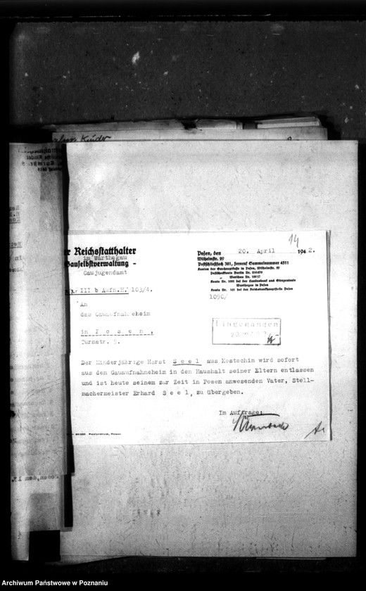 Obraz 18 z jednostki "Ehemalige Heimkinder von 1941 bis 30 V 1942, S-Z. [Przyjęcia i przekazania dzieci, litera S-Z]."