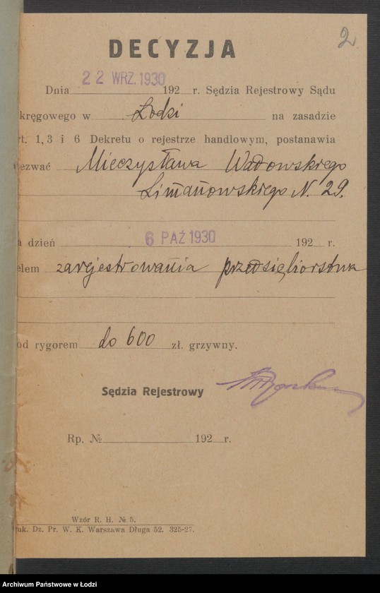 image.from.unit.number "Mieczysław Wadowski i S-ka- detaliczny handel win i wódek"