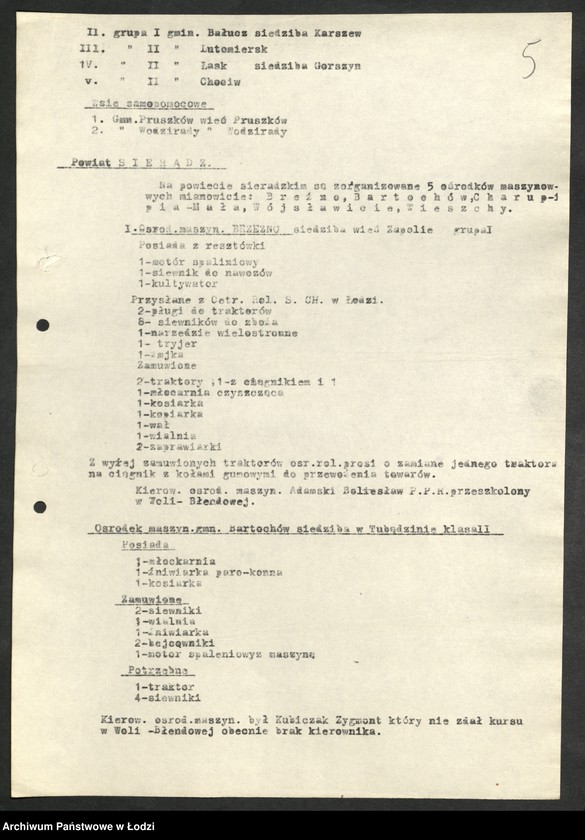 Obraz 6 z jednostki "Ośrodki Maszyn Rolniczych [- protokoły z kontroli i lustracji, wykazy kierowników Ośrodków]"