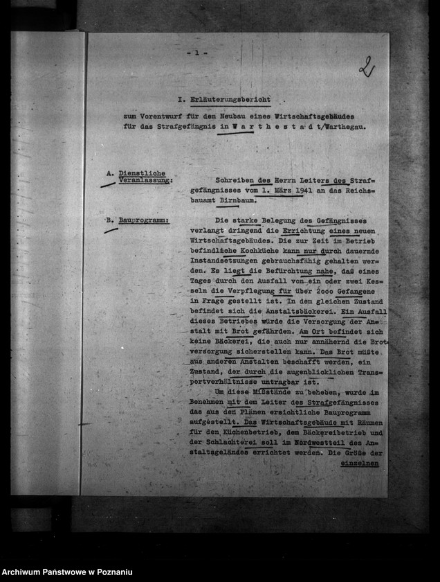 Obraz 6 z jednostki "Verentwurf für den Neubau eines Wirtschaftsgebäudes des Strafgefängnisses Warthestadt (Wronki)"