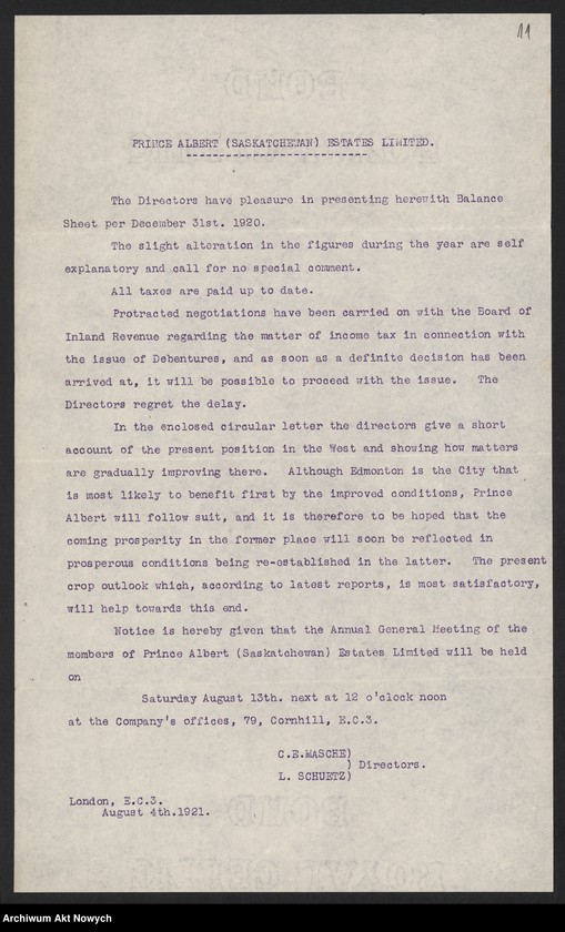 image.from.unit.number "Prince Albert (Estates) Limited (London). Sprawozdania i zestawienia, raporty i korespondencja"