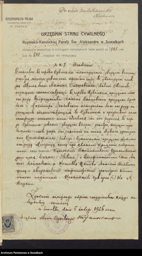 Obraz 9 z jednostki "Aneksa do aktów ślubnych Rz-kat. Jeleniewskiej parafji z 1926 roku"