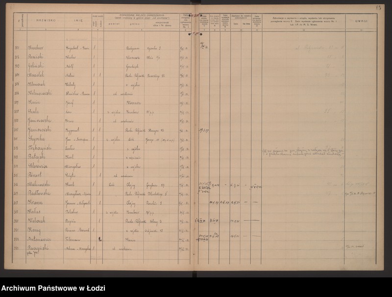 Obraz 18 z jednostki "Księga kontroli ruchu ludności (rejestr osób przybywających do gminy) Łódź, zameldowania pozaankietowe, komisariat XII, nr 1-769"