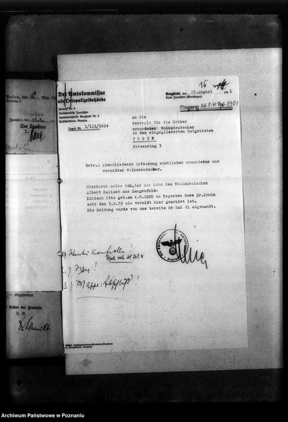 Obraz 20 z jednostki "Kreis Jarotschin (Jarocin). Zgłoszenia zmarłych i zaginionych miejscowych Niemców w 1939 roku"