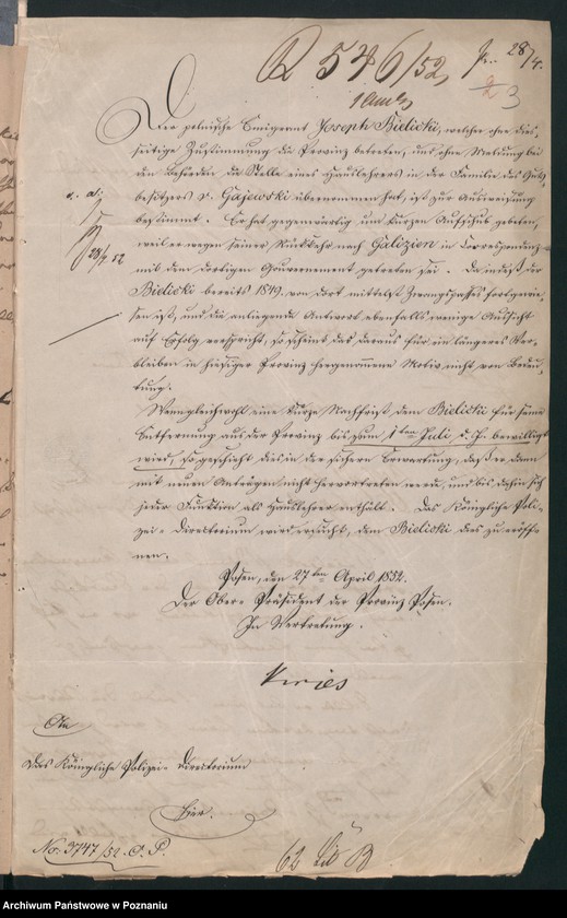 Obraz 6 z jednostki "A. betr. den polnischen Emigranten Josef Felix Bielicki Hauslehrer beim Fürsten Czartoryski"