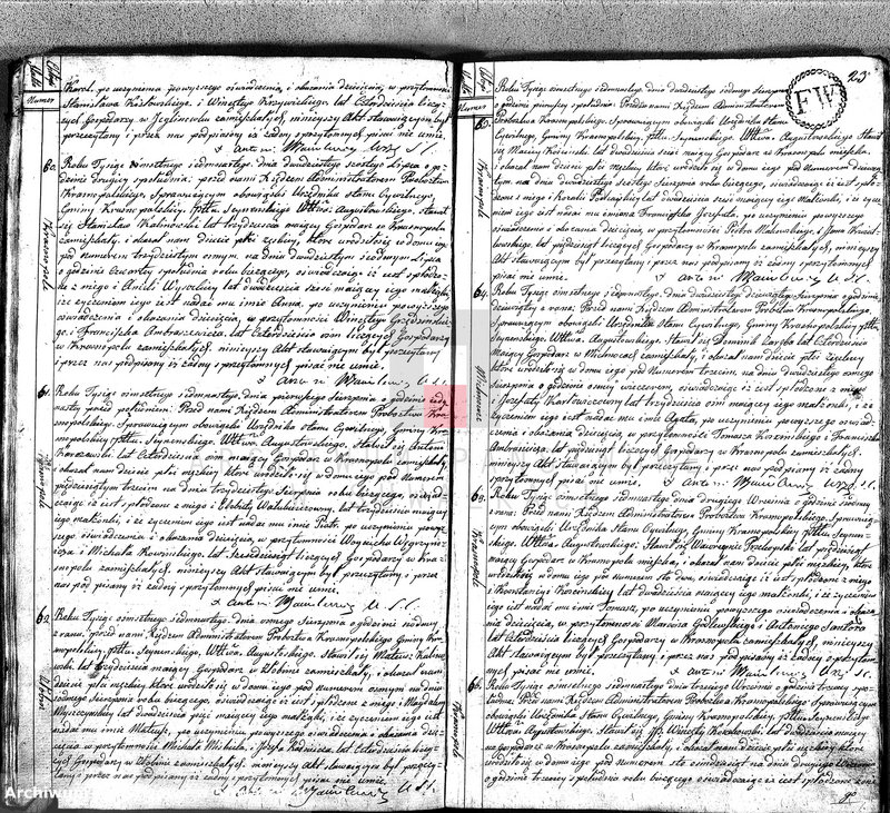 image.from.unit.number "Akta Cywilne Urodzonych Gminy Krasnopolskiey Pttu Seyneńskiego Województwa Augstowskiego Roku 1817."