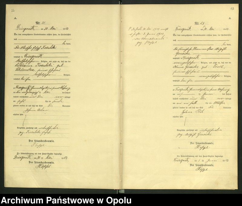 Obraz 15 z jednostki "Urząd Stanu Cywilnego Dziergowice Księga urodzeń rok 1903-05"