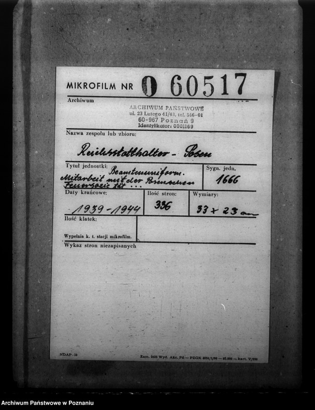 Obraz 2 z jednostki "Beamtenunform. Mitarbeit mit der Posenschen Feuersozietät. Personalstandserhebungen"