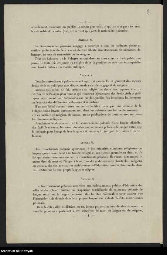 image.from.unit.number "Sprawa mniejszości narodowych w Polsce na Konferencji Pokojowej. Projekty traktatu o mniejszościach. Stanowisko Delegacji Polskiej. Oświadczenia, korespondencja, wycinek prasowy"
