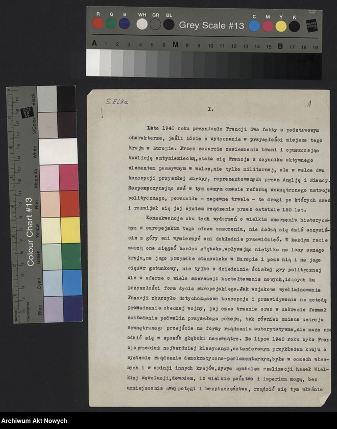 image.from.unit.number "Referat o sytuacji wewnętrznej we Francji po zawarciu zawieszenia broni z Niemcami (Autora nie ustalono, na pierwszej stronie napis - S. Elka)"