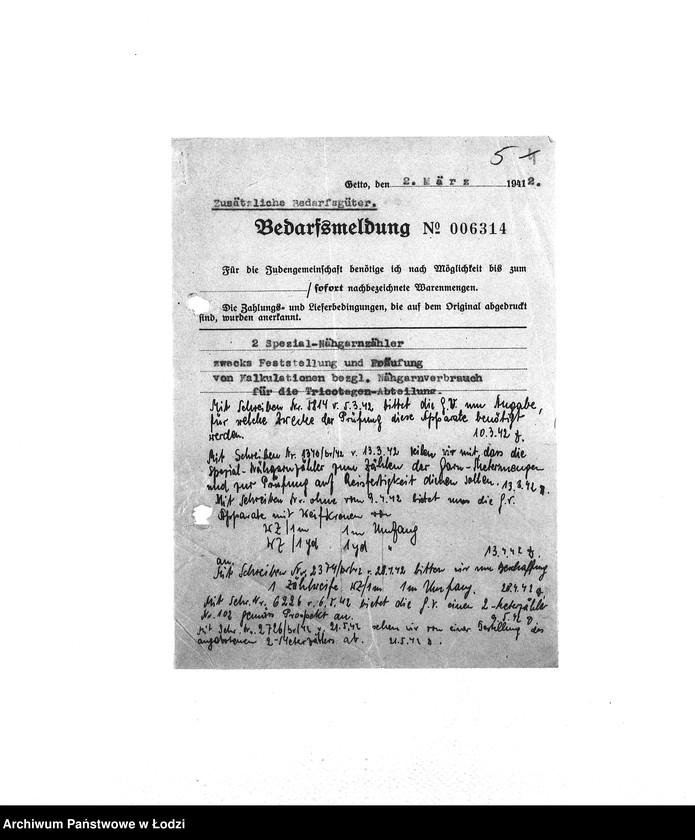 Obraz 8 z jednostki "Bedarfsmeldungen [Skierowane do GV zapotrzebowania na surowce, materiały, narzędzia, maszyny itp. potrzebne resortom pracy do produkcji; zamówienia żywności, lekarstw]"