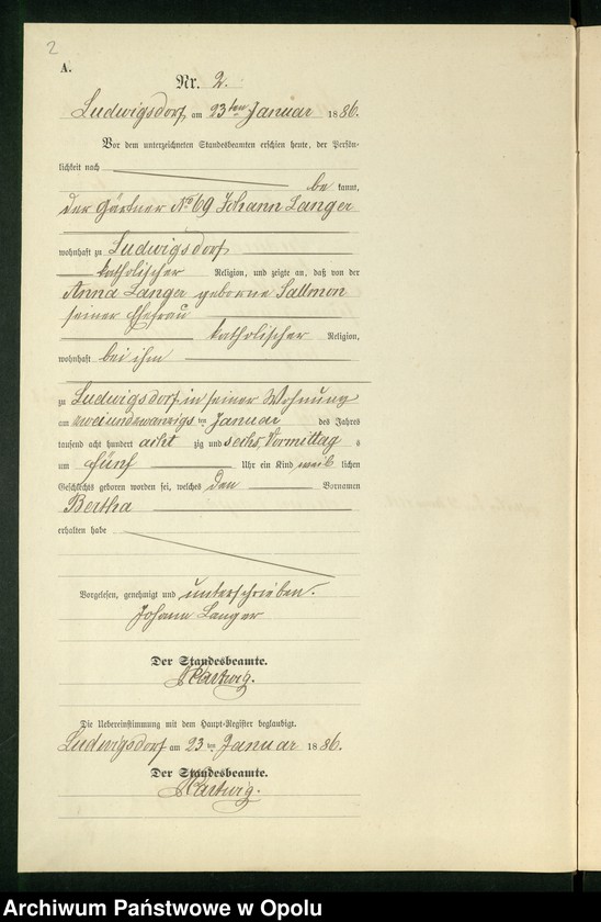 Obraz 6 z jednostki "Geburts-Neben-Register des Standesamts Ludwigsdorf pro 1886"