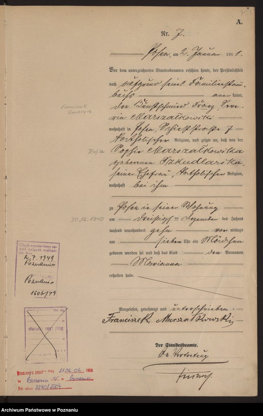 Obraz 8 z jednostki "Księga miejscowa urodzeń tom I [Rejestr główny urodzeń]"