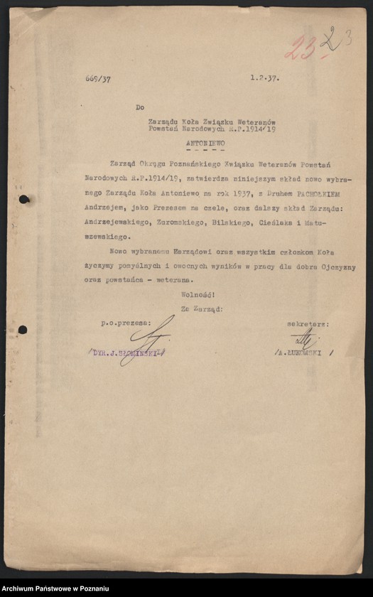 Obraz 6 z jednostki "Sprawozdania z działalności poszczególnych kół okręgu poznańskiego oraz korespondencja dotycząca tych zw. Składy osobowe zarządu."