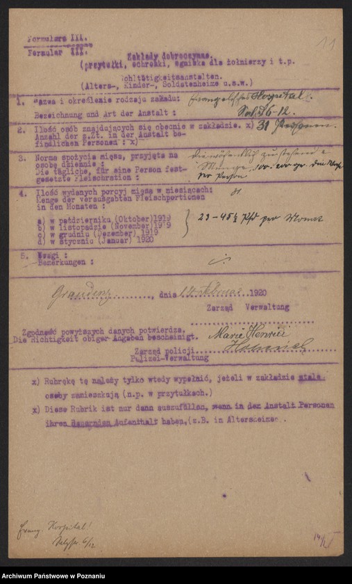 Obraz 13 z jednostki "[Zakłady dobroczynne - m.in. szpitali w Grudziądzu - przydziały mięsa]"