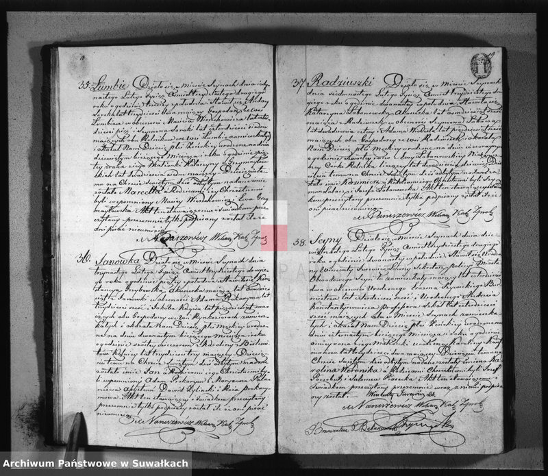 image.from.unit.number "Duplikat zawierający akta urodzonych, zaślubionych i umarłych parafii seyneńskiey z 1832 roku"