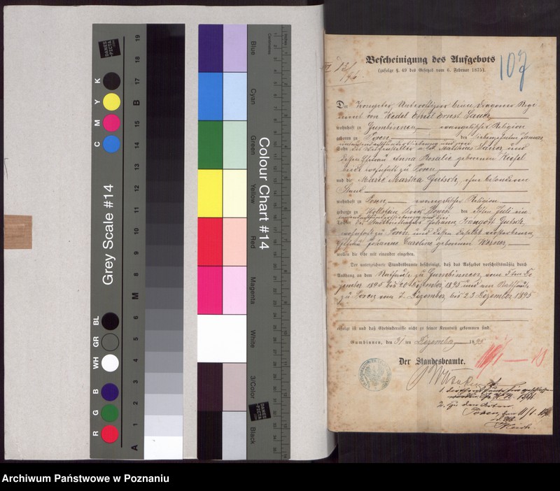 Obraz 3 z jednostki "Die von den Verlobten beigebrachten Urkunden zur Eheschliessung pro 1896"