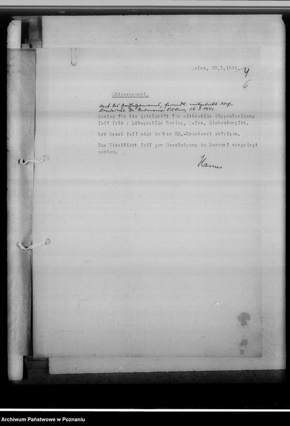 Obraz 11 z jednostki "[Korespondencja w sprawie wydawnictwa pod tytułem: Zeitschrift für ostdeutsche Sippenforschung]"