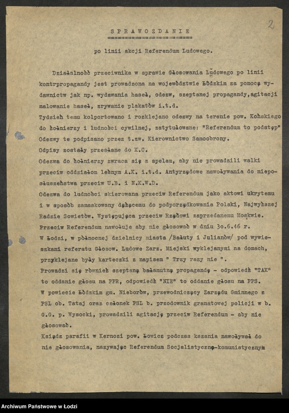 Obraz 3 z jednostki "Referendum Ludowe - sprawozdania [, raporty i wykazy] aktywu wojewódzkiego PPR [oddelegowanego do organizacji powiatowych]"