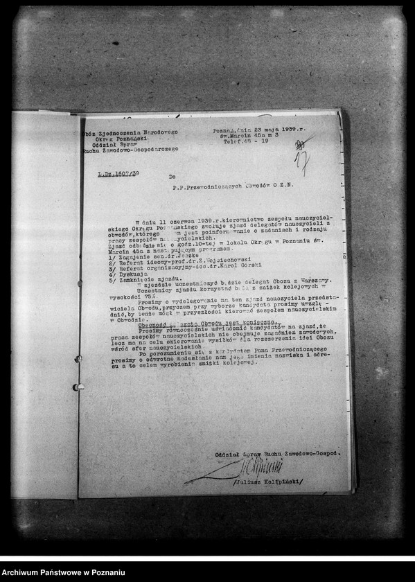 Obraz 20 z jednostki "Pisma okólne, instrukcje oraz korespondencja dotycząca organizacji i zadań zespołów nauczycielskich Obozu Zjednoczenia Narodowego. Listy obecnych na odprawach delegatów w/w sprawie"