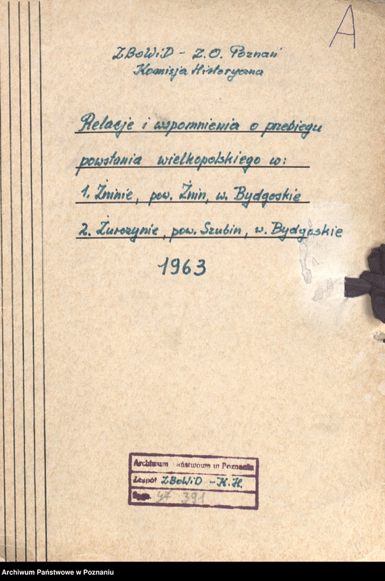 Obraz 7 z jednostki "Relacje i wspomnienia dotyczące powstania wielkopolskiego: 1. Żnin, powiat Żnin, województwo bydgoskie, 2. Żurczyn, powiat Szubin, województwo bydgoskie."