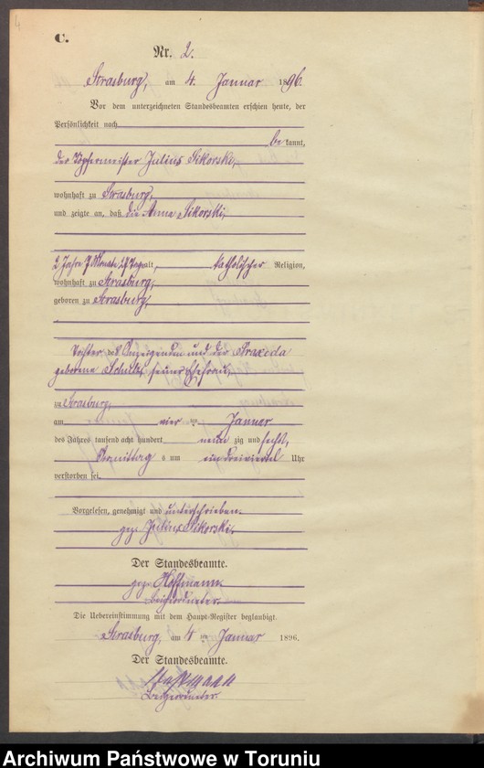 image.from.unit.number "Sterbe-Neben-Register Strasburg , Stadt für das Jahr 1896"