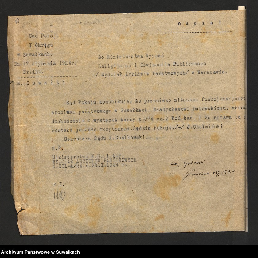 image.from.unit.number "[Korespondencja w sprawie danych personalnych woźnego Władysława Dębowskiego]"