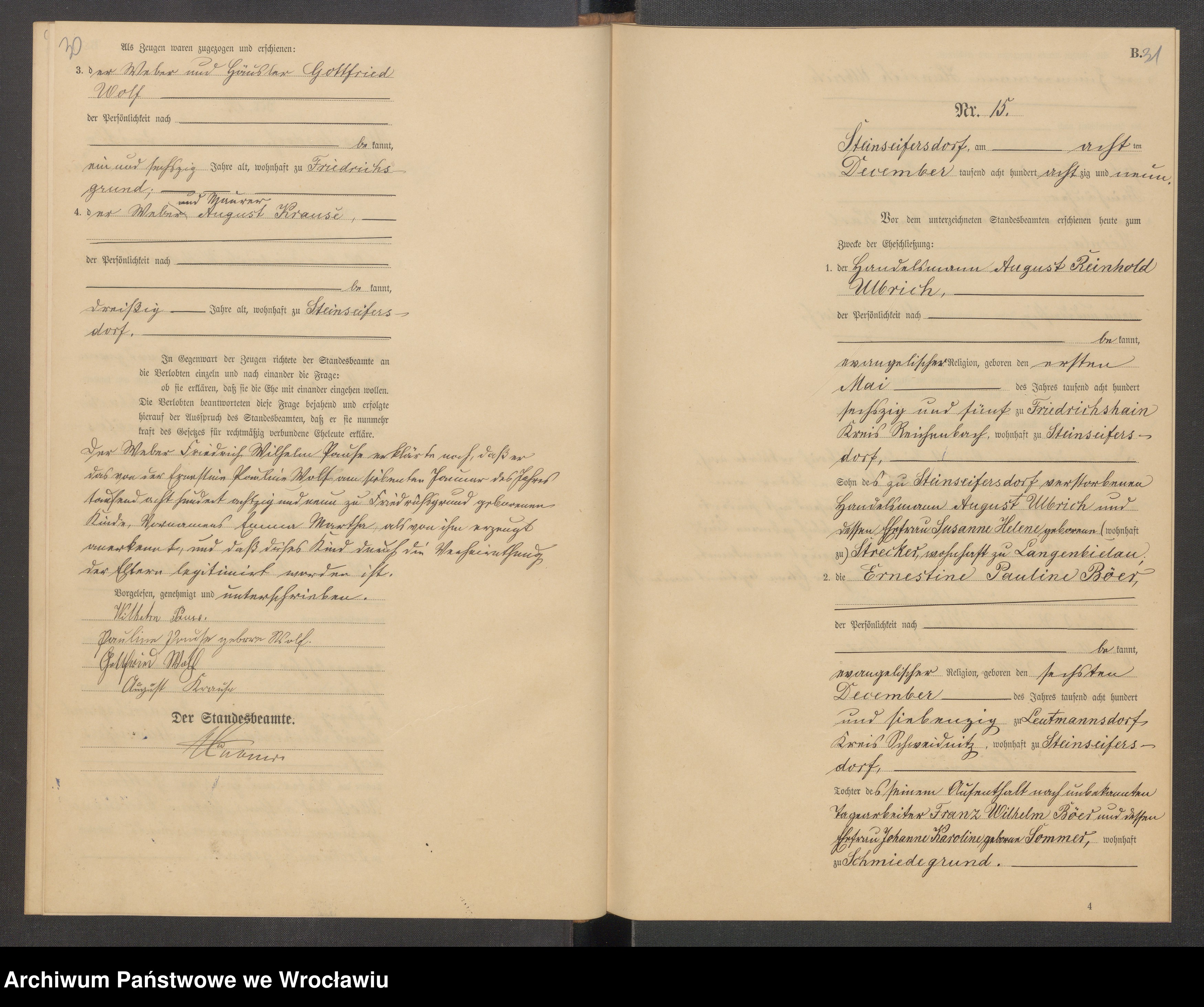 Skan z jednostki: Księga małżeństw USC w Rościszowie (Steinseifersdorf) 1889