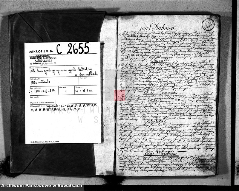 Obraz 3 z jednostki "Księga aktu ślubnego gminy suwalskiey, powiatu dąbrowskiego w departamencie łomżyńskim na rok 1810 1 Maja po 1 Maja 1811 roku"