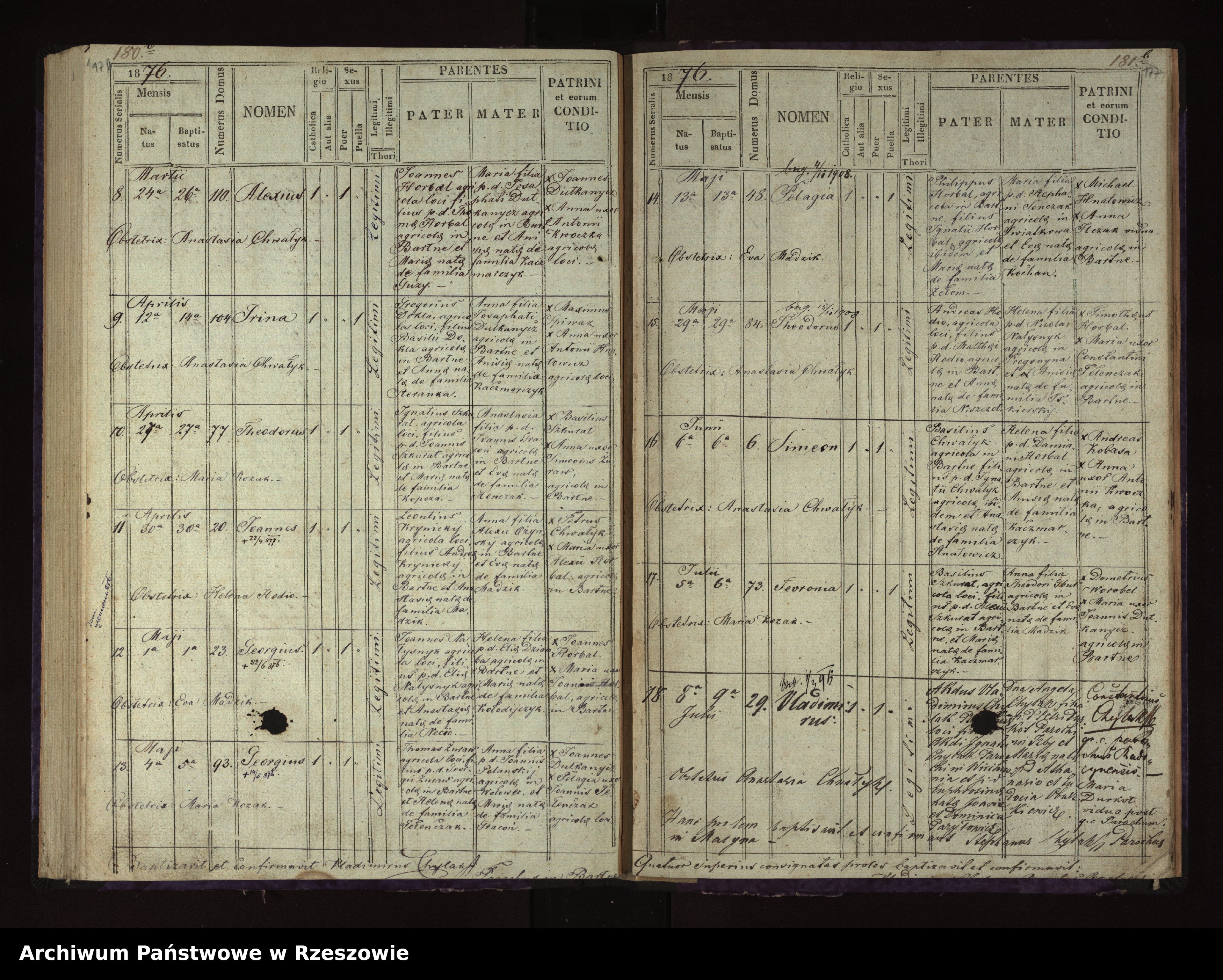 Skan z jednostki: Księga urodzeń dla miejscowości Bartne