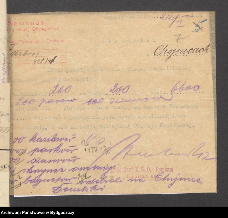 image.from.unit.number "[Raport o stanie uzbrojenia, statystyka broni, imienny spisy członków straży obywatelskiej z Głowczewic, powiat chojnicki]"