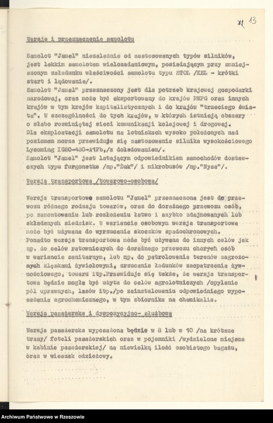 image.from.unit.number "Ogólny projekt ,wstępny "JAMEL" - lekki samolot wielozadaniowy ."