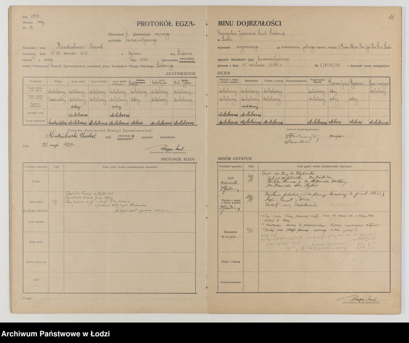 Obraz 13 z jednostki "Protokół egzaminów dojrzałości na rok 1928/29"