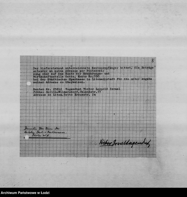 Obraz 11 z jednostki "Banken [Wykazy zagranicznych Żydów wsiedlonych do getta łódzkiego, którym należały się renty od instytucji ubezpieczeniowych oraz banków zachodnich]"