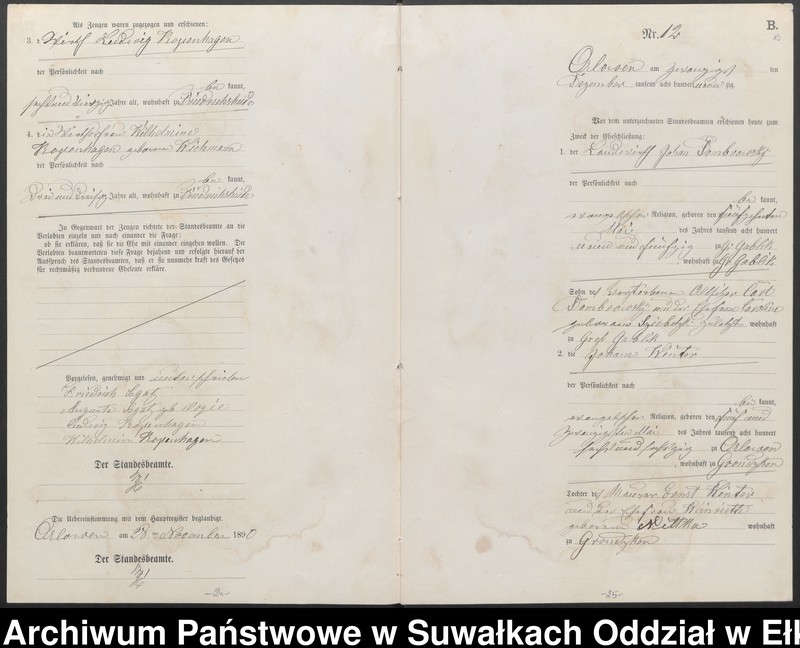 image.from.unit.number "Heiraths-Neben-Register des Preussischen Standes-Amtes Orlowen Kreis Loetzen für das Jahr 1890"