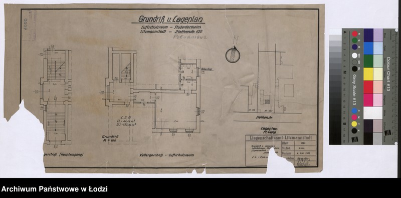 Obraz 1 z jednostki "Grudriss und Lageplan Luftschutzraum - Studentenheim Litzmannstadt -Ziethenstrasse 120"