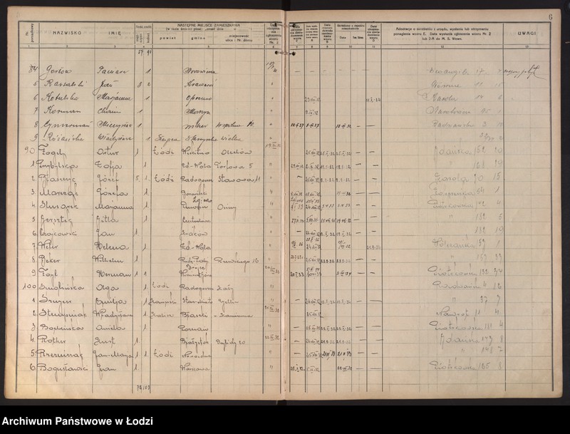 Obraz 9 z jednostki "Księga kontroli ruchu ludności (rejestr osób opuszczających gminę) Łódź, komisariat X, nr 1-624, nr 1-1443, nr 1-1453, 1-592"