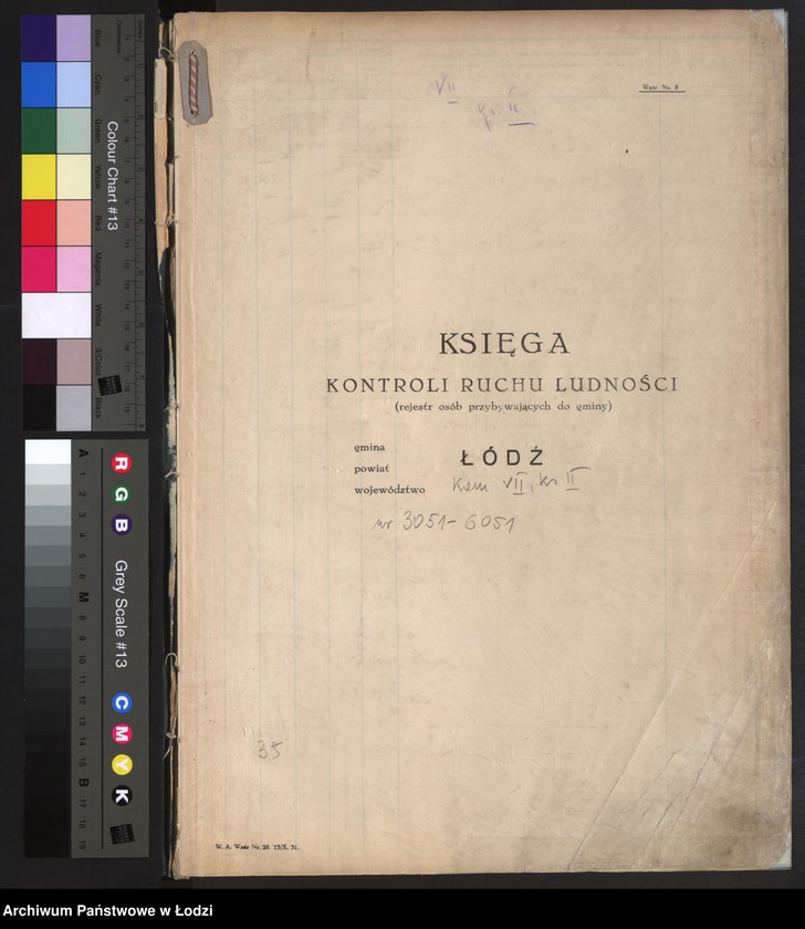Obraz 3 z jednostki "Księga kontroli ruchu ludności (rejestr osób przybywających do gminy) Łódź, komisariat VII, ks. II, nr 3051-6051"