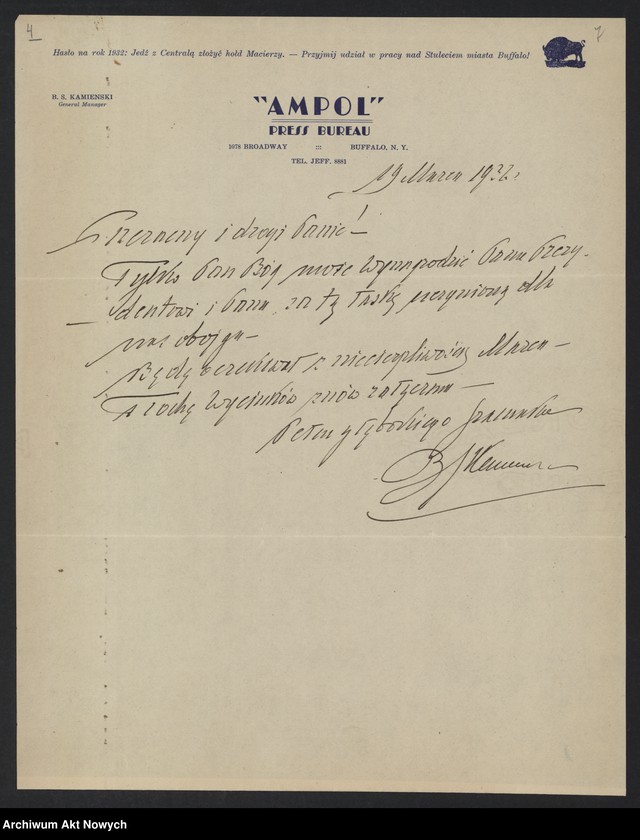 image.from.unit.number "Kamieński Bronisław; Załączniki: 1) wycinki prasowe; 2) artykuł Alskiego (redaktor "Pittsburczanin Daily") z dn. 15 III 1934 r.; 3) tekst mowy sen. Millard