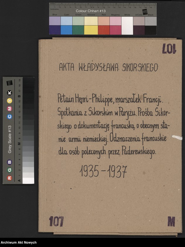 image.from.unit.number "Pétain Henri-Phillippe, marszałek Francji. Spotkania z W. Sikorskim w Paryżu. Prośba W. Sikorskiego o dokumentację francuską o obecnym stanie armii niemieckiej. Odznaczenia francuskie dla osób polecanych przez I. Paderewskiego."