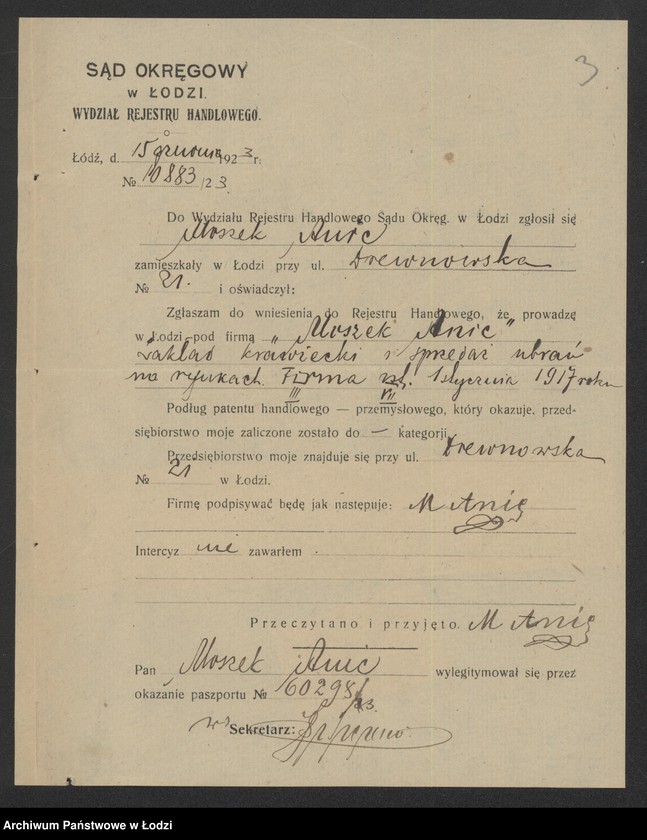 Obraz 5 z jednostki "Moszek Anic – zakład krawiecki i sprzedaż ubrań"