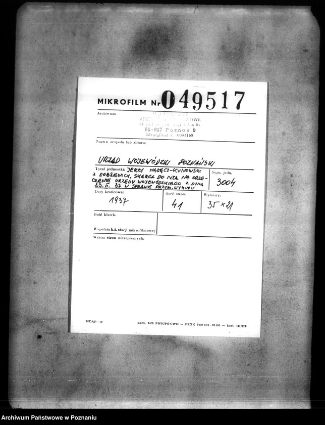 Obraz 2 z jednostki "Jerzy Nałęcz-Kunowski z Łobżenicy, skarga do NTA na orzeczenie Urzędu Wojewódzkiego z dnia 23,II,37 w sprawie przymusowego wykupu"