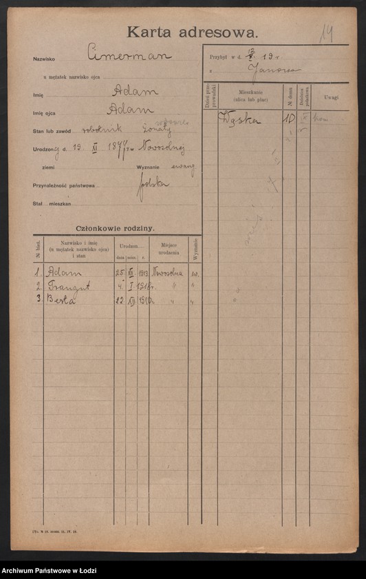 Obraz 16 z jednostki "[Spis ludności Łodzi] Cymera - Cynkier"